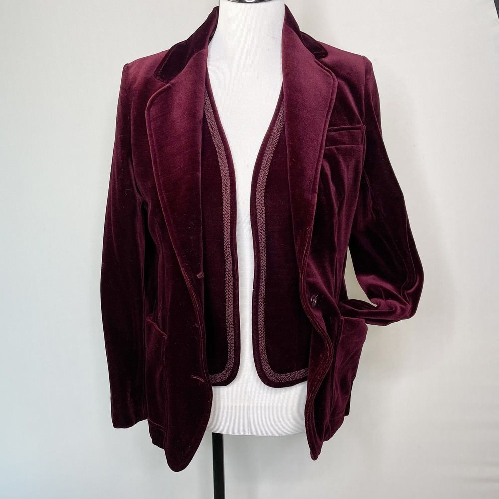 Vintage 2 Piece Blazer Vest Set Womens Size S Burgundy Velvet Acadamia USA